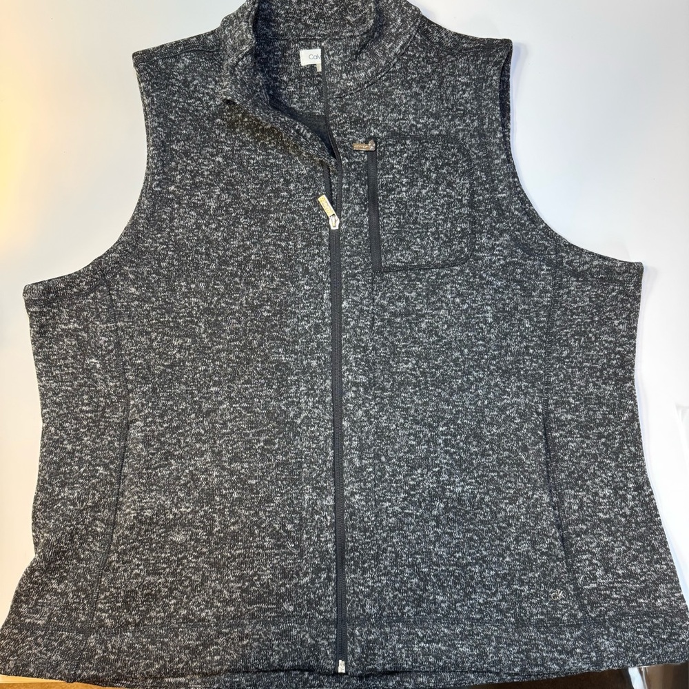 Calvin Klein Black and White Marled Full Zipper Vest w/ Zippered Chest Pocket 1X